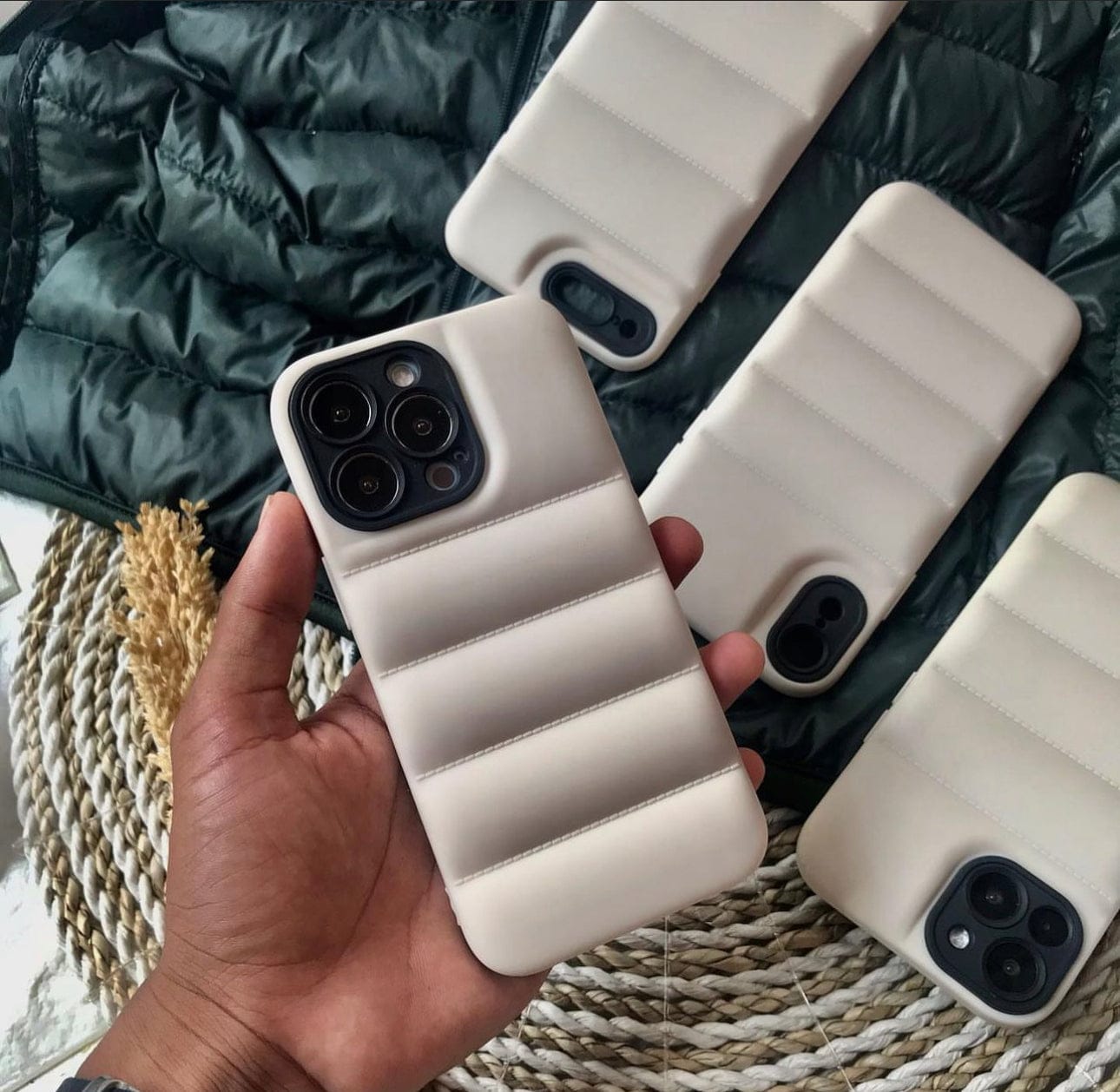 WHITE PUFFER JACKET STYLE CASE FOR IPHONE