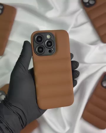 BROWN PUFFER JACKET STYLE CASE FOR IPHONE
